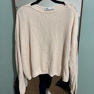 Zara Off-White Ribbed Pullover